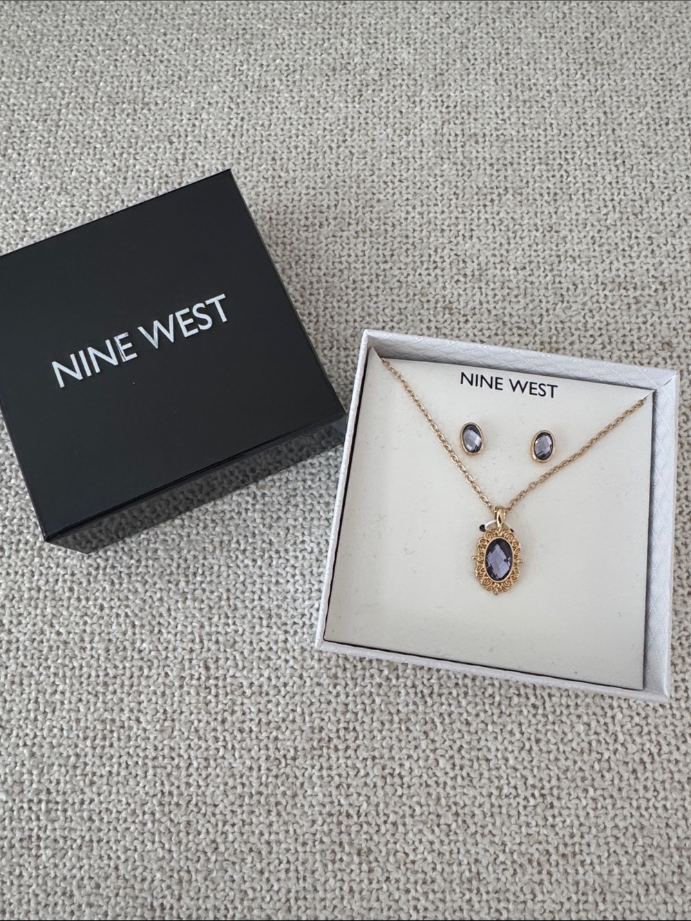 Nine West Gold-Tone Necklace and Earrings with Purple Stones